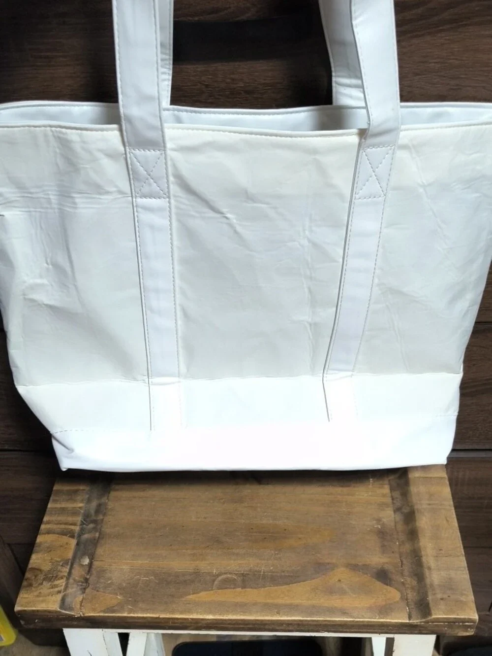 Canvas Tote Bag with Black Logo Print - White